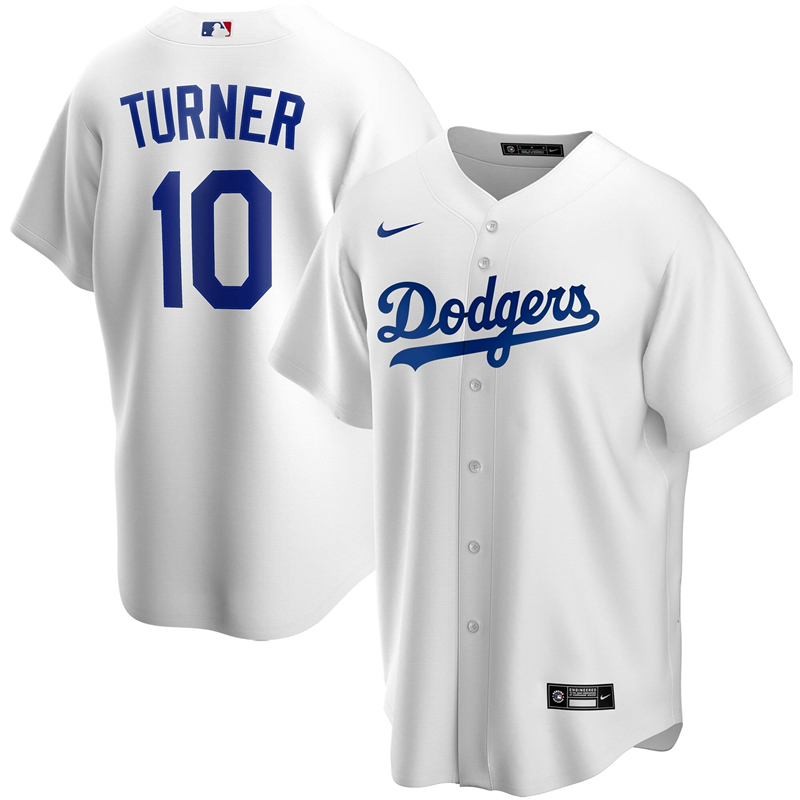 2020 MLB Men Los Angeles Dodgers Justin Turner Nike White Home 2020 Replica Player Jersey 1->customized mlb jersey->Custom Jersey
